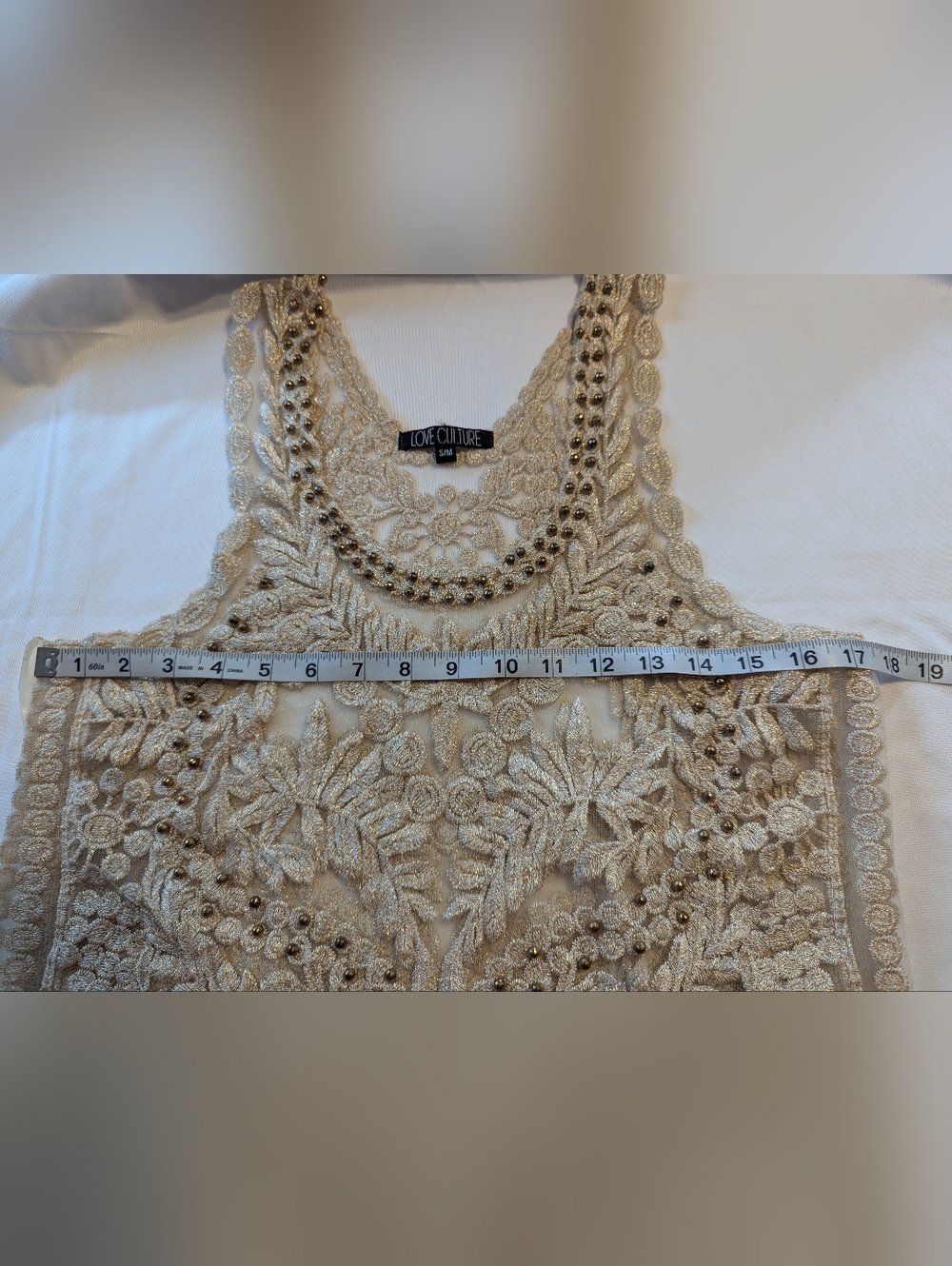 Love Culture Full Lace Ivory Sleeveless Top Size S/M - Picture 7 of 10